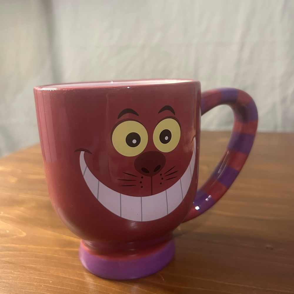 Disney Parks Exclusive Cheshire Cat Face Mug Alice In Wonderland Striped Handle